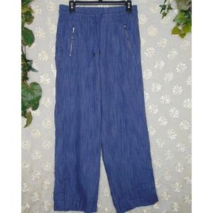 Athleta | Women's Cabo Linen Textured Wide Leg Pants Blue Pockets Size 4